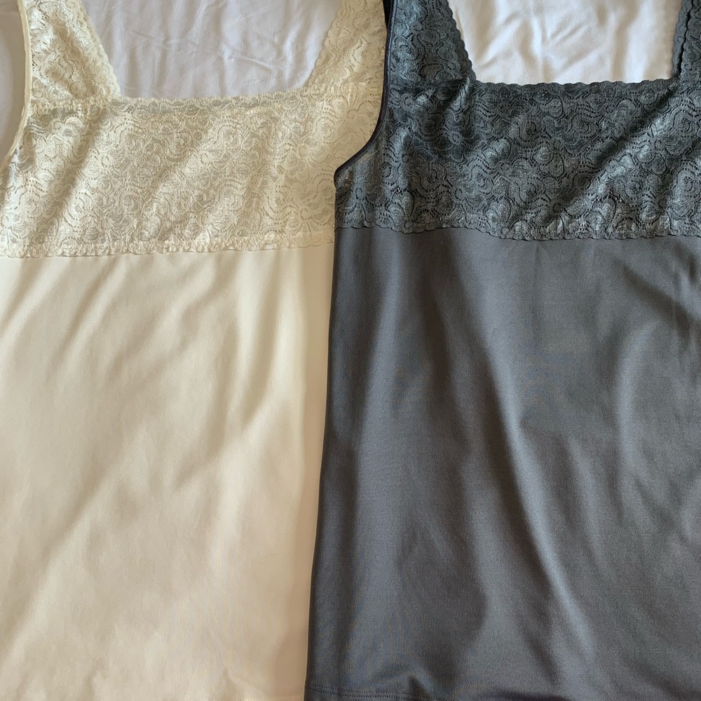 CJ Banks Lace Chemise Set in Cream and Gray - Picture 15 of 15